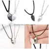 펜던트 목걸이 Voleaf Magnetic Couple Half Heart Necklace Wishing Stone Pendant Cope Jewelry Lover Gift Valentines Day VNE125 D DHAOF