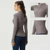 LLu Giacca da yoga Manica lunga Colletto alla coreana Cardigan con zip Felpa fitness Sport da donna Running Skinny Cappotto caldo autunnale traspirante ad asciugatura rapida