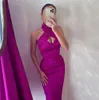 2024 Elegant fuchsia mantel aftonklänning halter sexig ruffles bodycon backless satin kvinnor formella prom party klänningar vestidos de longo