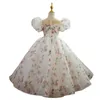 Robes de fille fleurie brillante Bijoux Boule de bal Perles Appliques Beads Kids Girls Pageant Robe Cap Sleeve Princesse Birthday