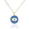 S03577 Copper Gold Plaid Enamel Turkish Blue Eye Round Pendant Necklace For Women Evil Eyes Choker Necklaces