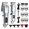 Aparador de cabelo 2 em 1 kit combinado de metal completo barbeiro máquina de cortar cabelo para homens profissional elétrico barba aparador de cabelo recarregável 231114