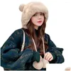 Berets Winter Beanie Hats For Women Warm Knit Bear With 4 Pompoms And Wide Faux Fur Brim Cold Days Daily Life Wear Drop Deli Dhgarden Dhky2