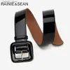Bälten Rainie Sean Wide Belt Female Dress Belts Patent Läder äkta kohud svart elegant fransk lyxdesigner Kvinnor midjebälte Q231115