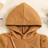 Çocuk Sonbahar ve Kış Kapşonlu Uzun Kollu Kızlar Hoodie Elbise Düz Renk Tatlı Elbise