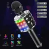 Freeshipping Wireless Karaoke Microphone 4 in 1 Bluetooth Microphone for Kids With Led Lights Speaker Record Remix Function Huqpa