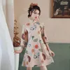 Casual Dresses Spring Improved Cheongsam kinesisk stil kort beskuren ärm daglig klänning tjej a-line kjol vintage för kvinnor qipao