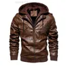 2023 jaquetas masculinas moda motocicleta jaqueta de couro dos homens capuz removível outono inverno plutônio casaco quente masculino outwear tamanho S-4XL