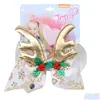 Hårklämmor Barrettes Siwa Julhår Bow 6.7inch Golden Antler Baby Girls Stora stora Diamond Flower Children för barn Fashi Dhwun