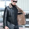 Men's Down Parkas YXL-838 Natural Leather Men's Autumn and Winter Sheepskin Casual Lapel Mid Length Business Leather Down Jacket Plus SizeL231115