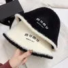 High end Miumiu hat, wool, women's autumn and winter trendy brand letter fisherman hat, warm ear protection, bucket basin hat
