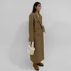 Damen-Fell-Kunstpelz-langer Wollmantel, Damen-Kamel-Zweireiher-Tweed-Mantel mit geraden Schultern und geraden Schultern 231115