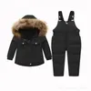 Jassen 80 White Duck Winter 2023 Skipak voor kinderen Roze meisjes Sneeuwjas Overalls Koreaanse kinderen Donsbroek Parka's Zachte warme sets 231115