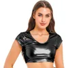 Débardeurs pour femmes WomensFashion Metallic Crop Top Ladies Short Sleeve Casual U Neck T-shirt Tops Music Festival Clubwear Rave Party Clothing