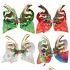 Hårklämmor Barrettes Siwa Julhår Bow 6.7inch Golden Antler Baby Girls Stora stora Diamond Flower Children för barn Fashi Dhwun