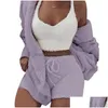 Tweedelige jurk Dames Polyester Thuispyjama Driedelige set Zacht Y-slee Winter Pluche Casual Slaapkamervest Blouse Korte broek Vest D Dhzqw