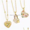 Pendant Necklaces 2023 Copper New Design Jewelry Gold Plated Zirconia Heart Lock Pendant Necklace For Women Vne104 Drop Delivery Jewel Dhifp