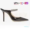 London Sandals Designer High Heel Luxury Women Shoes com slides de cinta de cristal