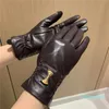 Winter Women Leather Gloves Metal Letter Designer Mittens Plus Velvet Thick Gloves With Box