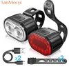 Luzes da bicicleta ciclismo frente luz traseira conjunto carga usb farol mtb à prova dwaterproof água lanterna led acessórios 231115