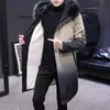 Piumino da uomo Parka Giacca invernale da uomo con cappuccio sfumato Slim coreano Parka Hombre Cappotto lungo in cashmere Giacca a vento in cotone 231114