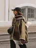 Damen Pelz Kunstpelz Mode Elegant Mit Schal Damen Mantel Langarm Einreiher Tasche Weibliche Jacke Lose Herbst Winter Dame Oberbekleidung 231115