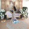 Luxueuse ramine de cristal mariage perles de cou haut applique manches longues sirène robe nuptiale magnifique