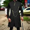 Herenpakken voor Afrikaanse bruiloft Dashiki Mandarijn opstaande kraag Lange jassen en broeken 2 stuks Slim Fit Formele outfits JassenL231116