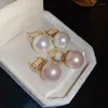 Brincos de argola 2023 chegada luz luxo elegante francês retro simulado pérola parafuso prisioneiro para mulheres pérolas rosa moda jóias geométricas