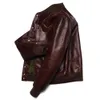 Heren Leer Faux Wijnrood Klassieke A1 Flight Jacket Man Echte Olie Wax Natuurlijke Koeienhuid Amekaki Retro Kleding 231114