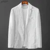 Chaquetas para hombres Abrigo de traje de lino de algodón blanco Primavera Verano Color puro Slim Casual Business Thin Mens Blazer Chaqueta Cómodo TranspirableL231115