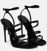 2023 Summer Sexy Jerry Women Sandals Shoes Crystal-embelled Black Satin Buckles Strap High Heels Black Lady Sandalias Party Wedding Dress EU35-43