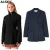 Kombinezony damskie Blazers Alsey Wool Blend Fabrat Fall Winter luźne luźne pasmo paska w talii mody High Street Kurtka A09420 231115