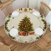 Table Cloth Merry Christmas Tree Fitted Round Tablecloth Snowman Snowflakes Table Covers Elastic Edge Table Clothes for Dining Table Party 231115