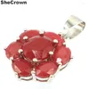 Boucles d'oreilles pendantes 38x17mm ensemble de bijoux SheCrown magnifique véritable rouge rubis blanc CZ femme couleur argent fin tenue quotidienne