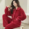 Roupas para casa Senhoras Terry Nightwear Inverno Quente Flanela Mulheres Pijamas Conjuntos Grosso Coral Veludo Manga Longa Lã Pijamas Casa Ternos R231115