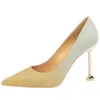 Dress Shoes Sexy Women Pointed Toe French Stiletto 9.5cm High Heels Pumps Pink Gold Wedding Luxury Female Bridal Work