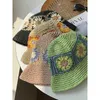 Wide Brim Hats Japan Korea Crochet Sun Hat Women Summer Flowers Pure Hand Woven Straw Beach Hat Sunshade Fisherman Caps Breathable Bucket Hat AA230414