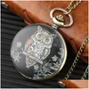 Montres de Poche Exquis Belle Hibou Conception Montre de Poche Vintage Quartz Montres analogiques Collier chaîne Horloge Cadeaux pour Hommes Femmes Enfants Dr Dhhaq