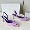 Die besten Marken-Slingbacks. 7,5 cm hohe Damen-Sandalen aus mattiertem Leder mit lässiger Schnallenverzierung. Luxuriöse Designer-Schuhe. Klassischer spitzer Partykleid-Schuh aus Leder