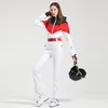 Autres articles de sport Combinaison de ski Femme Snowbard Retro Slim Taille Coupe-vent imperméable à capuche chaude Pantalon Set Snow Outfit pour femmes 231114