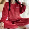 Hemkläder pajamas kvinnors plus size coral fleece vinter förtjockad varm rund nacke pullover enkel casual flanell hemkläder 2-del set r231115