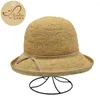 Cappelli a bordo largo signore, coche all'uncinetto Rafia Fine Rafia Cloche con cappello da spiaggia di rifinitura a nastro Sun S10-4130