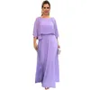 Casual klänningar eleganta för kvinnor 2023 Spring Summer Bohemian Chiffon Maxi Dress Ladies Purple Holiday Patchwork O-Neck A Line Dreaes