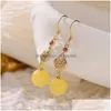 Dangle Avize Küpe 925 Sterling Sier Goldplated Natural Amber Balmumu Yuvarlak Boncuklar İçi Boş Çiçek Bayanlar Mizaç Dhgarden Dhlil