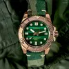 Avanadores de pulso shirryu cusn8 bronze case de mergulho relógio safira de cristal dial verde 200m resistência à água NH35 Movimento automático masculino