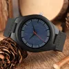 Wristwatches Est Ebony Wood Watch For Man Unique Navy Dial Natural Handmade Men's Black Genuine Leather Clock Hour Reloj Para Hombre