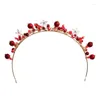 Necklace Earrings Set Red Bridal Headband Handmade Toast Dress Headwear NA