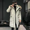 Parkas masculinas para baixo jaqueta quente de inverno 2023 novo grosso casual com capuz longo para baixo blusão masculino marca oversized preto à prova de vento parkasl231115