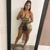 Vestidos casuais znaiml 2023 tigre estampa sem alças para mulheres oco com luvas cairam sexy bodycon mini vestido de aniversário roupas de aniversário